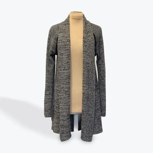 Athleta Black White Marled Knit Open Front Long Cardigan Sweater Women's Size S